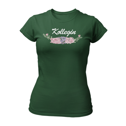 JGA T-Shirt "BOHO Kollegin" in Weiß mit einem schönen Vintage-Motiv und Blumenverzierungen, ideal für die Kollegin und passend zu anderen Boho Shirts für Frauen.