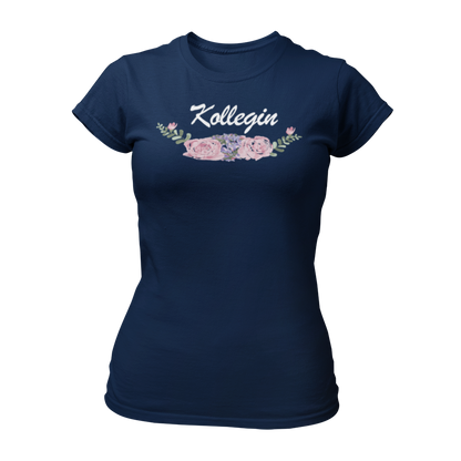 JGA T-Shirt "BOHO Kollegin" in Weiß mit einem schönen Vintage-Motiv und Blumenverzierungen, ideal für die Kollegin und passend zu anderen Boho Shirts für Frauen.