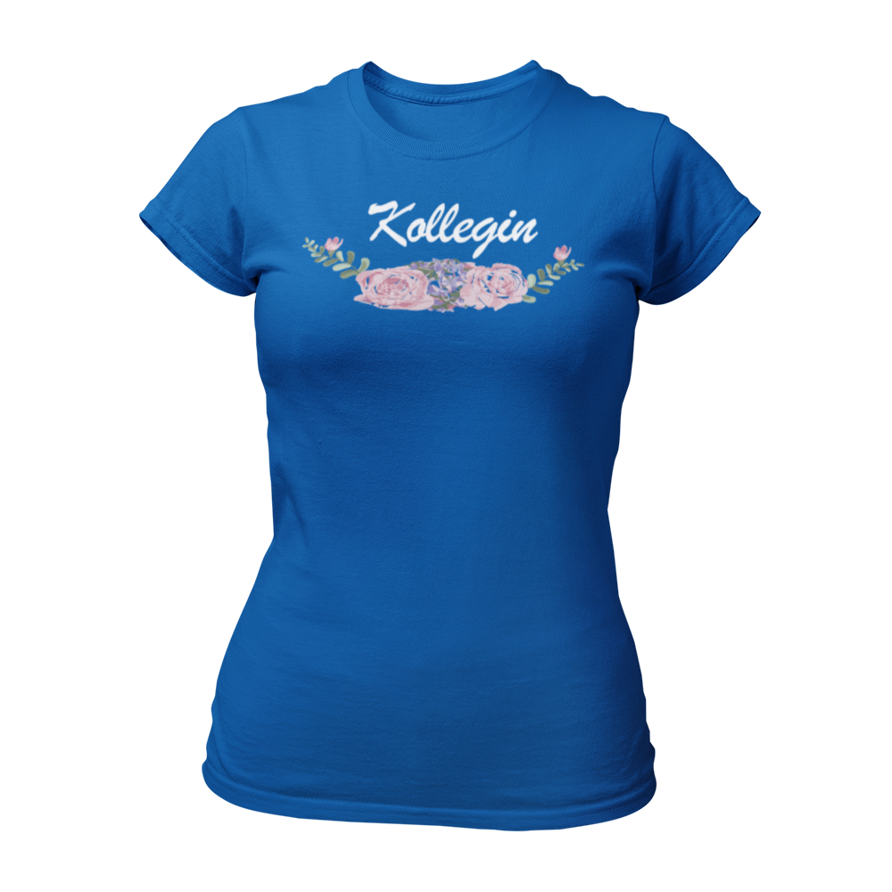 JGA T-Shirt "BOHO Kollegin" in Weiß mit einem schönen Vintage-Motiv und Blumenverzierungen, ideal für die Kollegin und passend zu anderen Boho Shirts für Frauen.