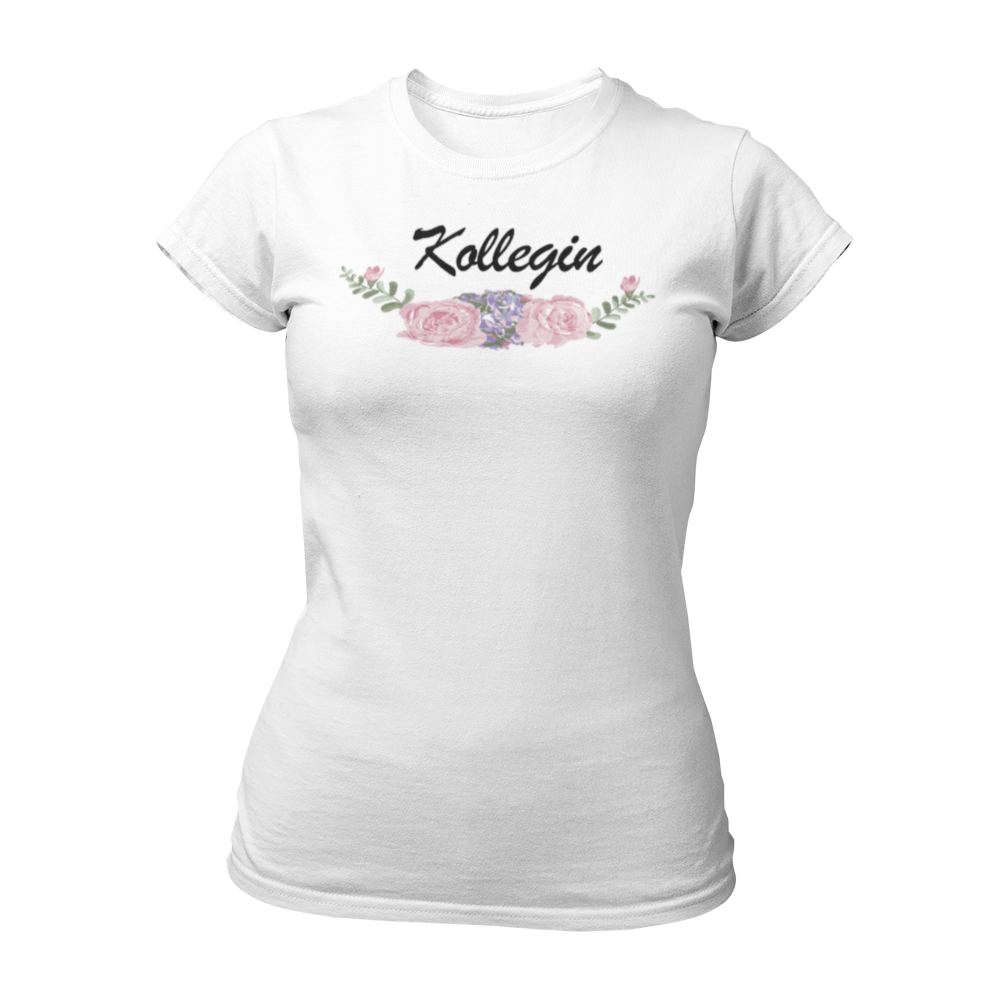 JGA T-Shirt "BOHO Kollegin" in Weiß mit einem schönen Vintage-Motiv und Blumenverzierungen, ideal für die Kollegin und passend zu anderen Boho Shirts für Frauen.