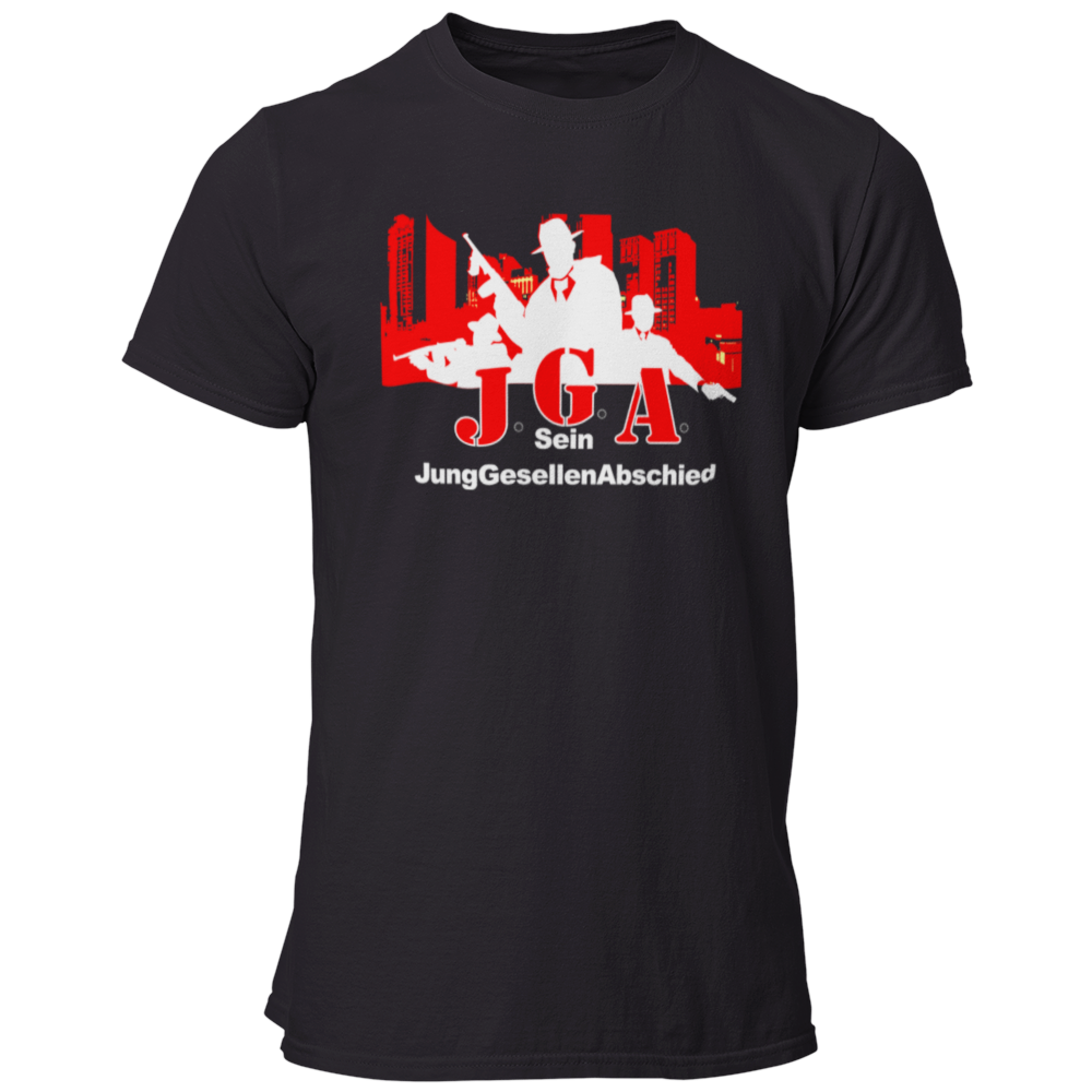 Das JGA T-Shirt "Mafia Team" ist das perfekte Motiv für die Begleiter des Bräutigams auf seiner letzten großen Feier vor der Hochzeit. Mit dem passenden Bräutigam-Shirt „Mafia Bräutigam“ zeigt ihr im Mafia-Stil, dass ihr bereit seid, euren Freund zu beschützen. Das lässige Design mit Mafiosi vor einer Skyline ist in verschiedenen Farben erhältlich und lässt sich ideal mit JGA-Accessoires wie einem Mafia-Hut kombinieren.