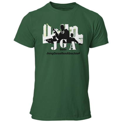 Das JGA T-Shirt "Mafia Team" ist das perfekte Motiv für die Begleiter des Bräutigams auf seiner letzten großen Feier vor der Hochzeit. Mit dem passenden Bräutigam-Shirt „Mafia Bräutigam“ zeigt ihr im Mafia-Stil, dass ihr bereit seid, euren Freund zu beschützen. Das lässige Design mit Mafiosi vor einer Skyline ist in verschiedenen Farben erhältlich und lässt sich ideal mit JGA-Accessoires wie einem Mafia-Hut kombinieren.