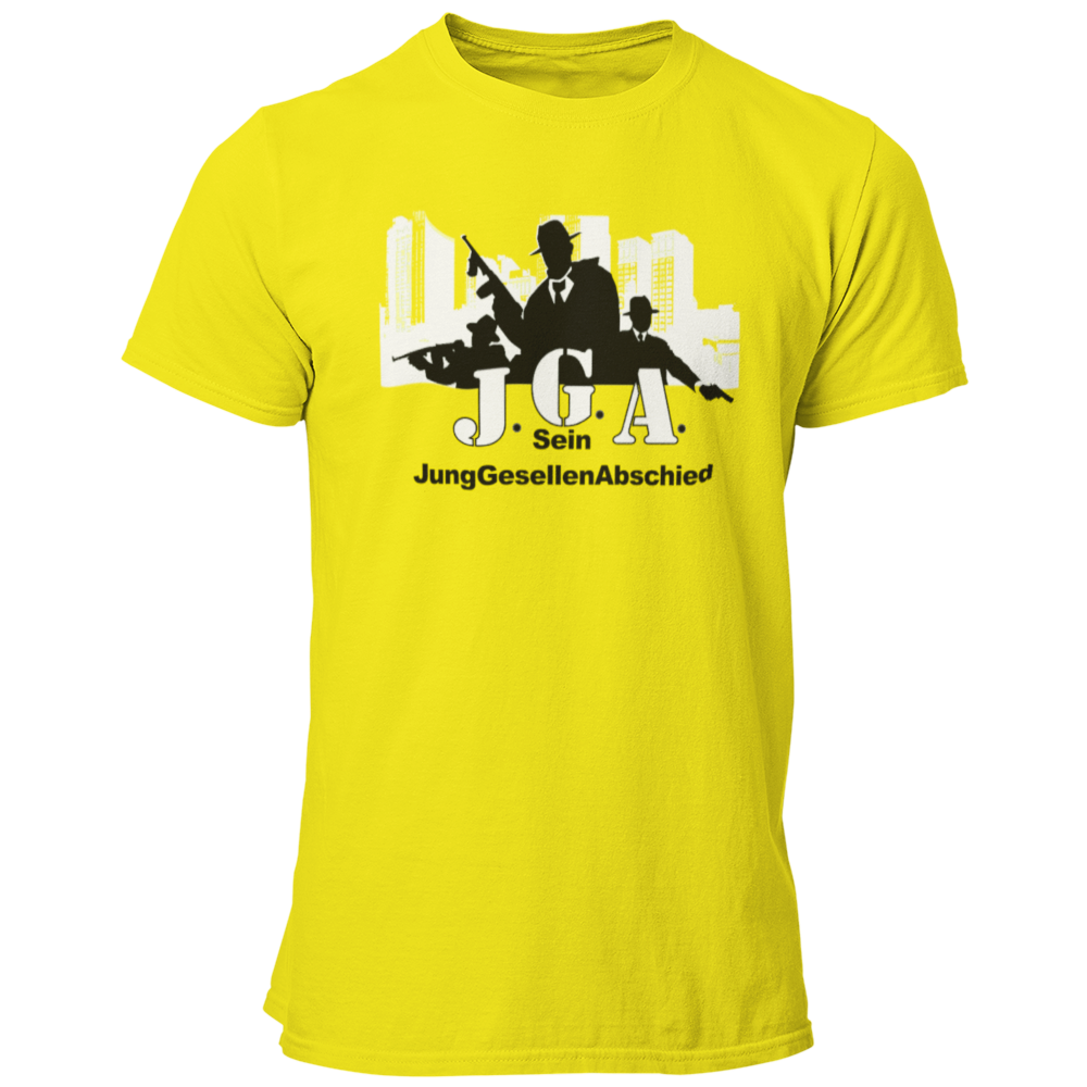 Das JGA T-Shirt "Mafia Team" ist das perfekte Motiv für die Begleiter des Bräutigams auf seiner letzten großen Feier vor der Hochzeit. Mit dem passenden Bräutigam-Shirt „Mafia Bräutigam“ zeigt ihr im Mafia-Stil, dass ihr bereit seid, euren Freund zu beschützen. Das lässige Design mit Mafiosi vor einer Skyline ist in verschiedenen Farben erhältlich und lässt sich ideal mit JGA-Accessoires wie einem Mafia-Hut kombinieren.