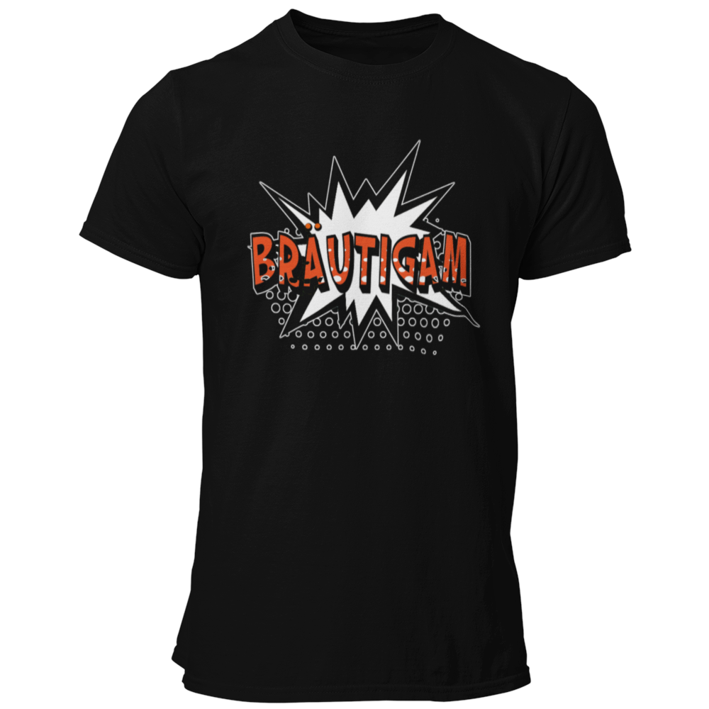 Das JGA T-Shirt „Bräutigam Held“ hebt euren Bräutigam als den Star des Abends hervor. Mit einem knalligen Comic-Stil und einem auffälligen „Bräutigam“-Schriftzug auf einem leuchtenden Stern ist dieses Shirt ein echter Blickfang. Perfekt für eine unvergessliche Nacht mit der Crew, während ihr die Stadt unsicher macht!