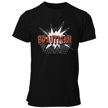 Das JGA T-Shirt „Bräutigam Held“ hebt euren Bräutigam als den Star des Abends hervor. Mit einem knalligen Comic-Stil und einem auffälligen „Bräutigam“-Schriftzug auf einem leuchtenden Stern ist dieses Shirt ein echter Blickfang. Perfekt für eine unvergessliche Nacht mit der Crew, während ihr die Stadt unsicher macht!