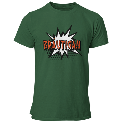 Das JGA T-Shirt „Bräutigam Held“ hebt euren Bräutigam als den Star des Abends hervor. Mit einem knalligen Comic-Stil und einem auffälligen „Bräutigam“-Schriftzug auf einem leuchtenden Stern ist dieses Shirt ein echter Blickfang. Perfekt für eine unvergessliche Nacht mit der Crew, während ihr die Stadt unsicher macht!