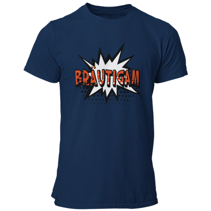 Das JGA T-Shirt „Bräutigam Held“ hebt euren Bräutigam als den Star des Abends hervor. Mit einem knalligen Comic-Stil und einem auffälligen „Bräutigam“-Schriftzug auf einem leuchtenden Stern ist dieses Shirt ein echter Blickfang. Perfekt für eine unvergessliche Nacht mit der Crew, während ihr die Stadt unsicher macht!