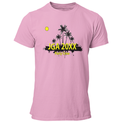 Das JGA T-Shirt "Palmen Party Crew" bringt Urlaubsfeeling und Partylaune in den Junggesellenabschied. Mit einem großflächigen Palmenmotiv und der individuellen Jahreszahl feiert ihr unbeschwert zusammen, bevor das Leben nach der Hochzeit ernst wird. Genießt den Abend im Kreise eurer Freunde und lasst es ordentlich krachen – ein Hoch auf den Junggesellen!