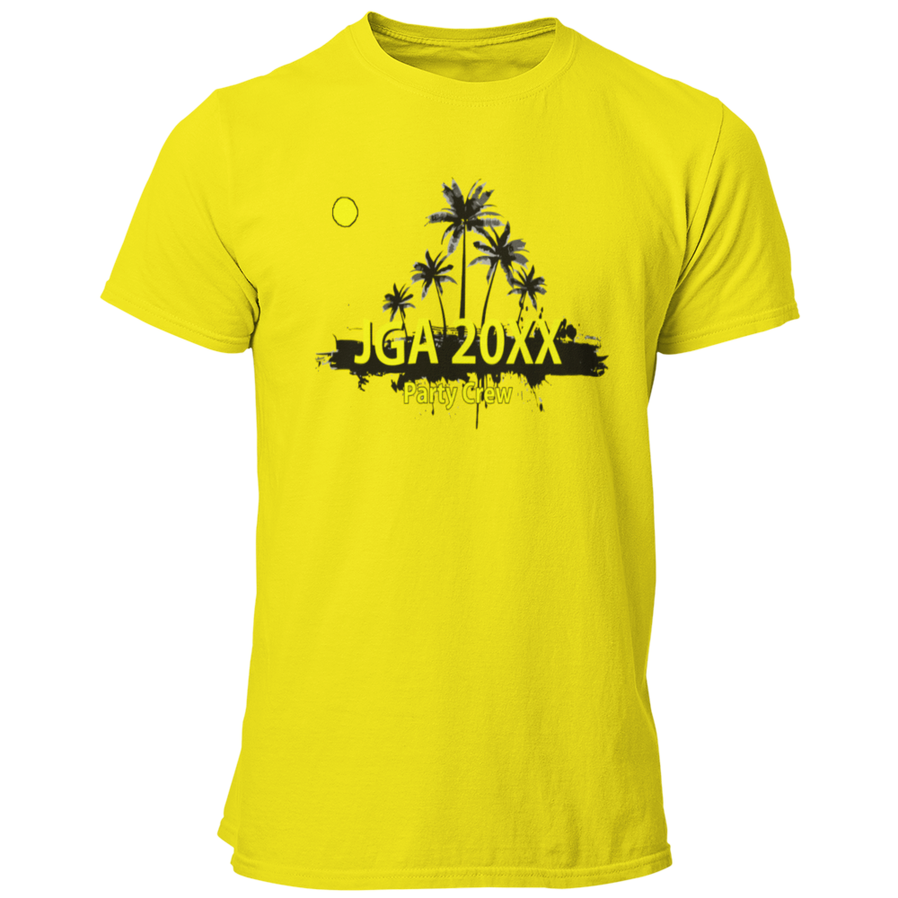 Das JGA T-Shirt "Palmen Party Crew" bringt Urlaubsfeeling und Partylaune in den Junggesellenabschied. Mit einem großflächigen Palmenmotiv und der individuellen Jahreszahl feiert ihr unbeschwert zusammen, bevor das Leben nach der Hochzeit ernst wird. Genießt den Abend im Kreise eurer Freunde und lasst es ordentlich krachen – ein Hoch auf den Junggesellen!