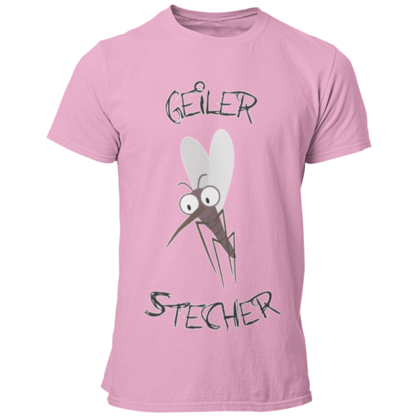 JGA T-Shirt mit dem witzigen Aufdruck 'Geiler Stecher', ideal für den Bräutigam. Das Shirt verfügt über ein humorvolles Mückenmotiv und ist in vielen Farbvarianten erhältlich. Perfekt, um den Junggesellen stilvoll und lustig zu feiern, ohne peinlich zu wirken.