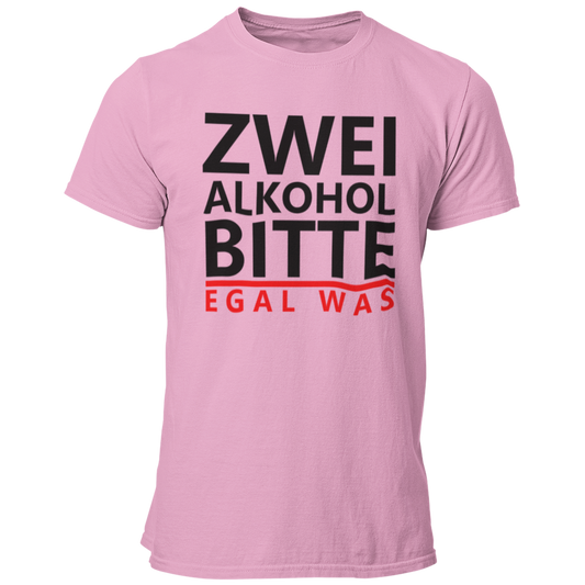 Das JGA T-Shirt „zwei Alkohol bitte“ bringt die Party-Stimmung auf den Punkt! Mit seinem knalligen Aufdruck sorgt es dafür, dass jeder sofort weiß, worum es an diesem Abend geht: Feiern und Spaß haben! Der gerade Schnitt und die Auswahl an Farben machen es zu einem Hingucker für die gesamte JGA-Crew. Ein perfektes Shirt für eine unvergessliche Nacht voller Scherze und Spiele!