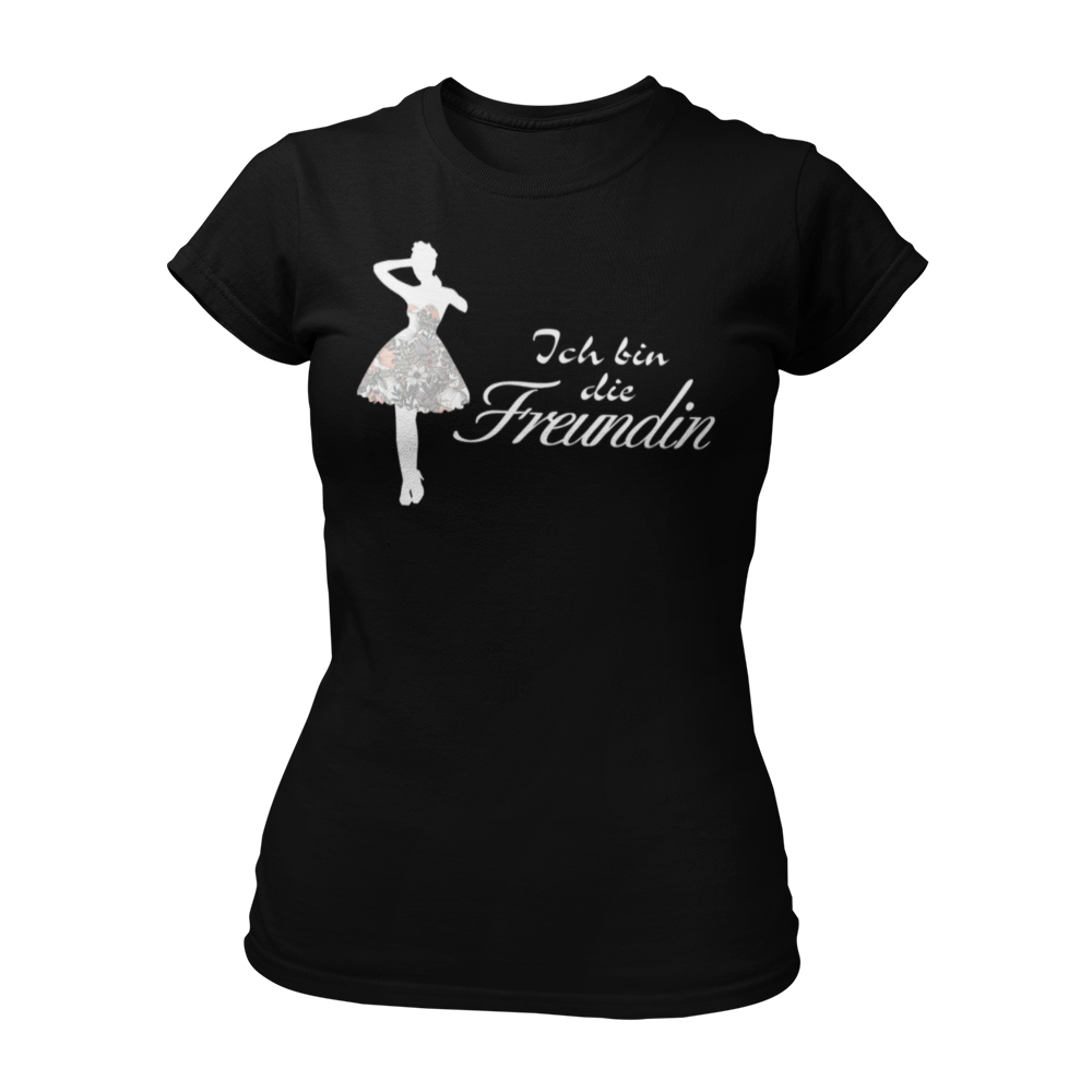 Damen T-Shirt "Ich bin die Freundin" mit stolzer Aufschrift, ideal für die beste Freundin der Braut beim Junggesellinnenabschied. Das Shirt betont die besondere Verbindung und lässt sich perfekt mit den T-Shirts „Ich bin die Braut“ oder „Ich bin die Trauzeugin“ kombinieren, um ein einheitliches Look für die Feier zu schaffen.