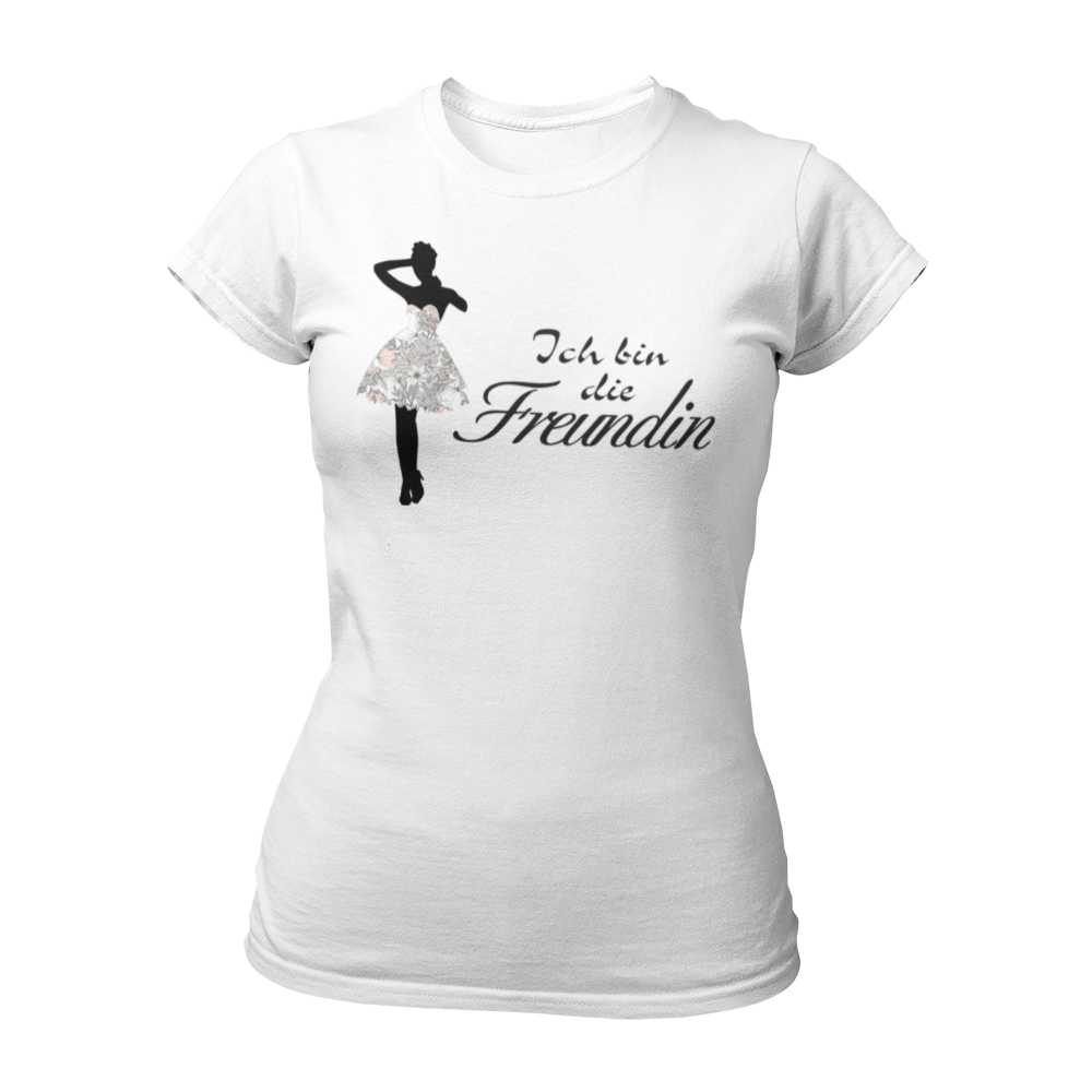 Damen T-Shirt "Ich bin die Freundin" mit stolzer Aufschrift, ideal für die beste Freundin der Braut beim Junggesellinnenabschied. Das Shirt betont die besondere Verbindung und lässt sich perfekt mit den T-Shirts „Ich bin die Braut“ oder „Ich bin die Trauzeugin“ kombinieren, um ein einheitliches Look für die Feier zu schaffen.