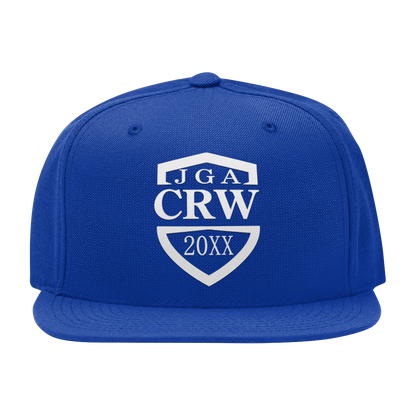 Hochwertige Snap Back Cap mit "JGA CRW"-Aufdruck und aktueller Jahreszahl, ideal für Junggesellenabschiede und als Andenken.