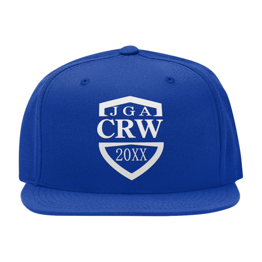 Hochwertige Snap Back Cap mit "JGA CRW"-Aufdruck und aktueller Jahreszahl, ideal für Junggesellenabschiede und als Andenken.