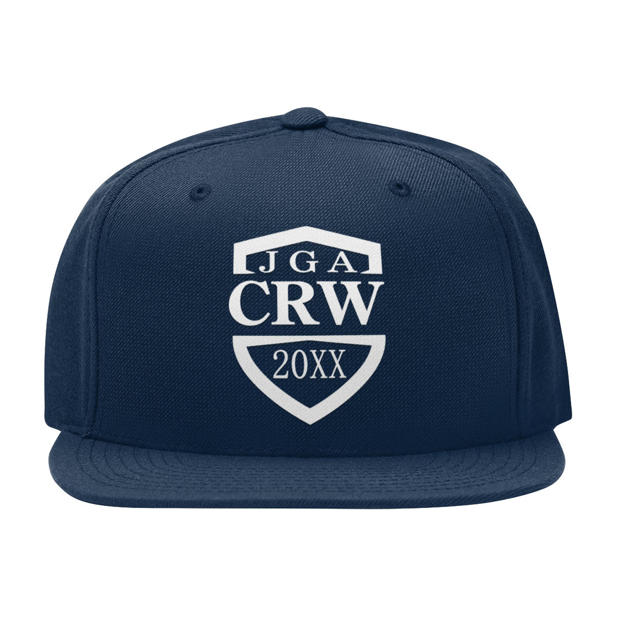 Hochwertige Snap Back Cap mit "JGA CRW"-Aufdruck und aktueller Jahreszahl, ideal für Junggesellenabschiede und als Andenken.