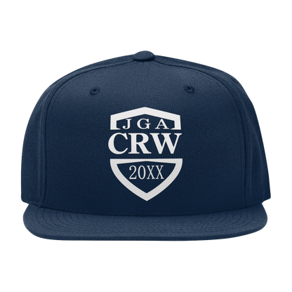 Hochwertige Snap Back Cap mit "JGA CRW"-Aufdruck und aktueller Jahreszahl, ideal für Junggesellenabschiede und als Andenken.