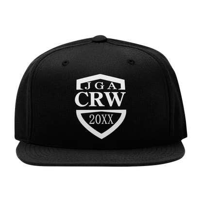 Hochwertige Snap Back Cap mit "JGA CRW"-Aufdruck und aktueller Jahreszahl, ideal für Junggesellenabschiede und als Andenken.