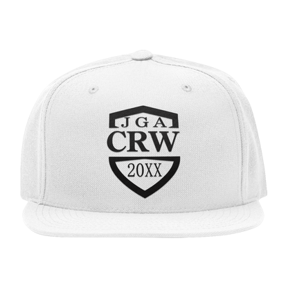 Hochwertige Snap Back Cap mit "JGA CRW"-Aufdruck und aktueller Jahreszahl, ideal für Junggesellenabschiede und als Andenken.