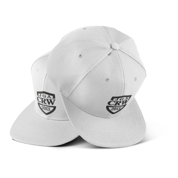 Hochwertige Snap Back Cap mit "JGA CRW"-Aufdruck und aktueller Jahreszahl, ideal für Junggesellenabschiede und als Andenken.