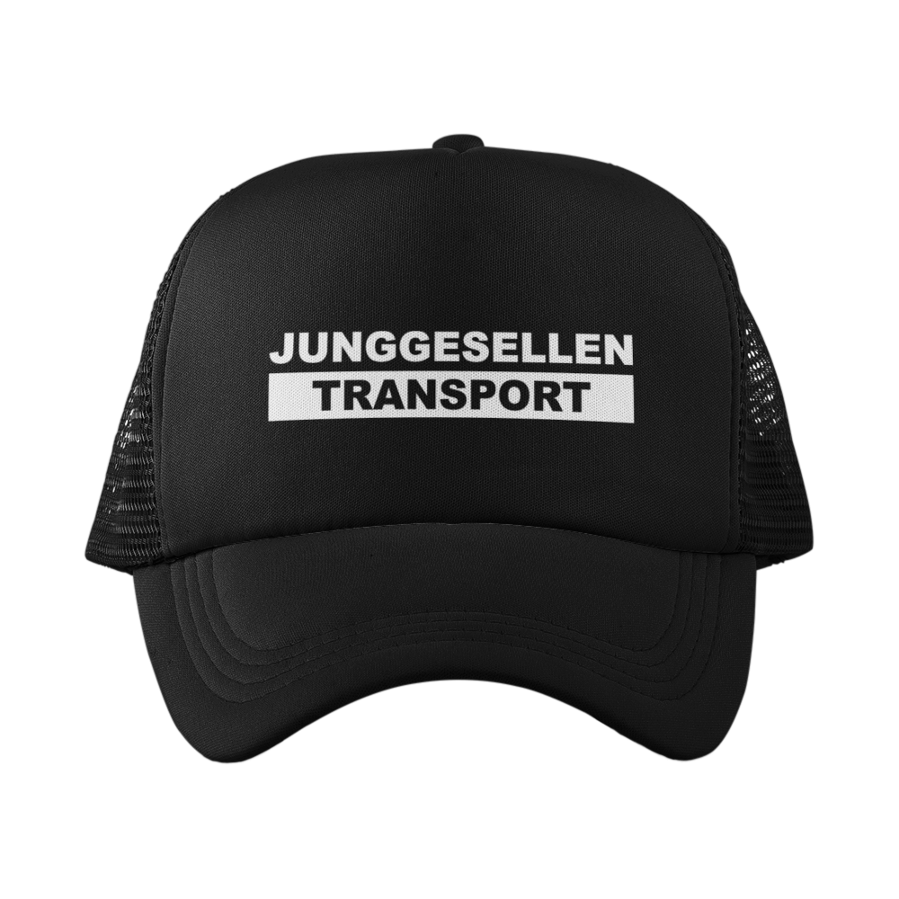 JGA Trucker-Cap mit der Aufschrift „Junggesellen Transport“, vorgebogener Schirm, größenverstellbarer Verschluss, ideal für den Junggesellenabschied.