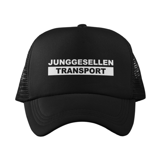 JGA Trucker-Cap mit der Aufschrift „Junggesellen Transport“, vorgebogener Schirm, größenverstellbarer Verschluss, ideal für den Junggesellenabschied.