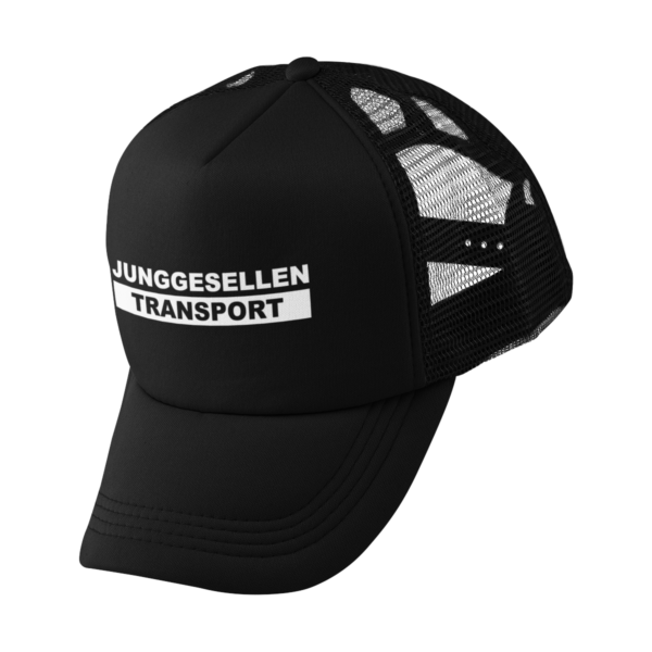 JGA Trucker-Cap mit der Aufschrift „Junggesellen Transport“, vorgebogener Schirm, größenverstellbarer Verschluss, ideal für den Junggesellenabschied.