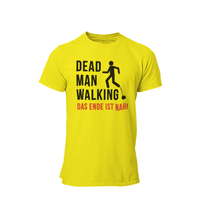 Das JGA T-Shirt "Dead Man Walking – Das Ende ist nah!" ist das perfekte Shirt für den Junggesellenabschied! Mit seinem minimalistischen Design und dem prägnanten Schriftzug sowie dem Männchen an der Kette vermittelt es humorvoll die bevorstehenden Veränderungen im Leben des Bräutigams. Ideal für eine unvergessliche Feier mit Freunden, die den letzten Abend in Freiheit gebührend zelebrieren möchten.