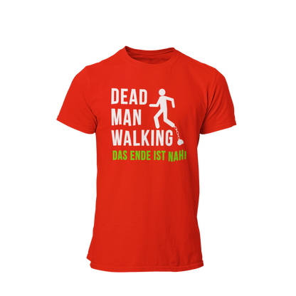 Das JGA T-Shirt "Dead Man Walking – Das Ende ist nah!" ist das perfekte Shirt für den Junggesellenabschied! Mit seinem minimalistischen Design und dem prägnanten Schriftzug sowie dem Männchen an der Kette vermittelt es humorvoll die bevorstehenden Veränderungen im Leben des Bräutigams. Ideal für eine unvergessliche Feier mit Freunden, die den letzten Abend in Freiheit gebührend zelebrieren möchten.