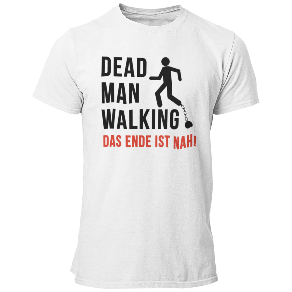 Das JGA T-Shirt "Dead Man Walking – Das Ende ist nah!" ist das perfekte Shirt für den Junggesellenabschied! Mit seinem minimalistischen Design und dem prägnanten Schriftzug sowie dem Männchen an der Kette vermittelt es humorvoll die bevorstehenden Veränderungen im Leben des Bräutigams. Ideal für eine unvergessliche Feier mit Freunden, die den letzten Abend in Freiheit gebührend zelebrieren möchten.