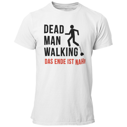 Das JGA T-Shirt "Dead Man Walking – Das Ende ist nah!" ist das perfekte Shirt für den Junggesellenabschied! Mit seinem minimalistischen Design und dem prägnanten Schriftzug sowie dem Männchen an der Kette vermittelt es humorvoll die bevorstehenden Veränderungen im Leben des Bräutigams. Ideal für eine unvergessliche Feier mit Freunden, die den letzten Abend in Freiheit gebührend zelebrieren möchten.