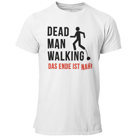 Das JGA T-Shirt "Dead Man Walking – Das Ende ist nah!" ist das perfekte Shirt für den Junggesellenabschied! Mit seinem minimalistischen Design und dem prägnanten Schriftzug sowie dem Männchen an der Kette vermittelt es humorvoll die bevorstehenden Veränderungen im Leben des Bräutigams. Ideal für eine unvergessliche Feier mit Freunden, die den letzten Abend in Freiheit gebührend zelebrieren möchten.