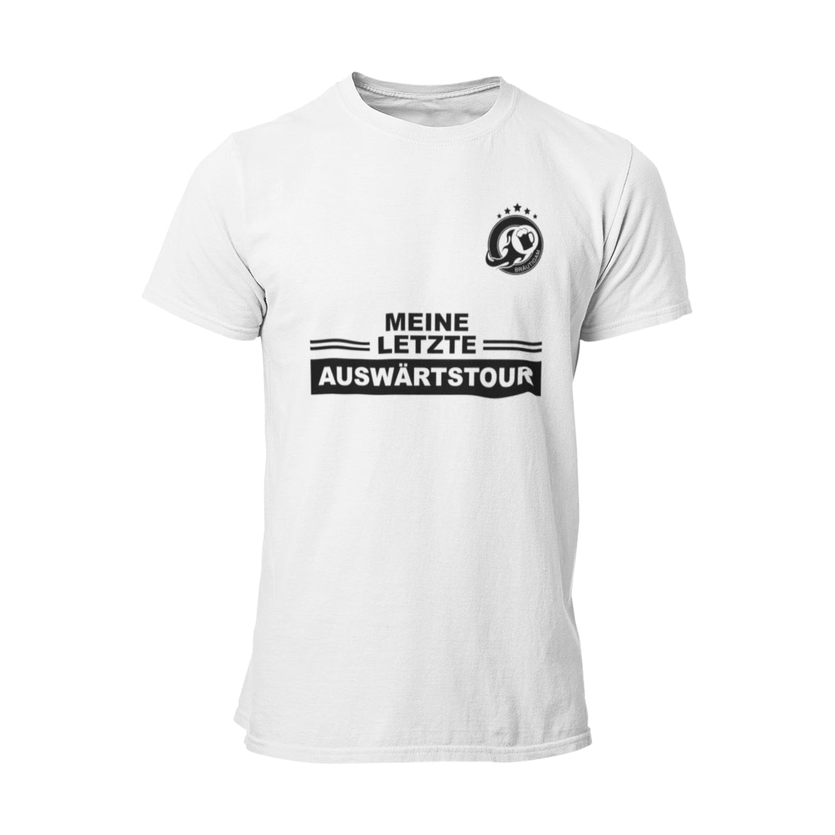 Das JGA T-Shirt „Meine Letzte Auswärtstour Bräutigam“ ist der perfekte Begleiter für ein unvergessliches Abenteuer mit deinen Freunden. Dieses Shirt symbolisiert die letzten Tage in Freiheit und die besonderen Erinnerungen, die ihr gemeinsam schafft. Aus hochwertiger Baumwolle gefertigt, sorgt es für ultimativen Komfort und lässt dich stilvoll feiern. Mach dich bereit, deine letzte Tour gebührend zu zelebrieren