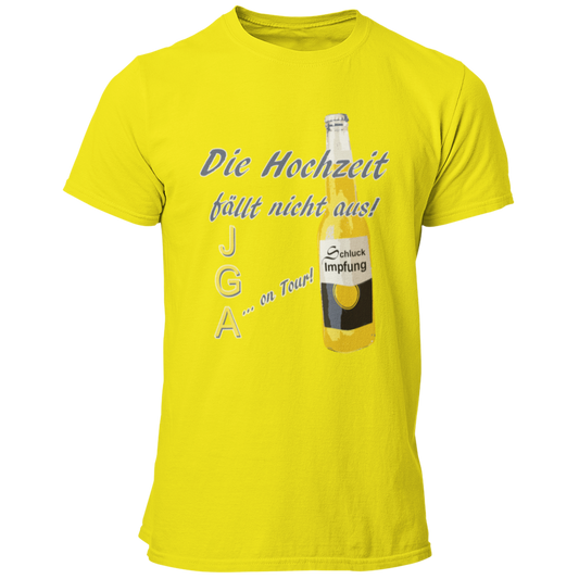 Das JGA T-Shirt „Corona Schluckimpfung“ bringt Humor in die Feierlichkeiten und ist perfekt für den Junggesellenabschied im Corona-Stil. Mit einem witzigen Design sorgt es dafür, dass trotz der Umstände ordentlich gefeiert werden kann – sei es zu Hause oder im kleinen Kreis. Dieses Shirt ist das ideale Accessoire für alle, die einen unvergesslichen JGA erleben möchten, während sie die aktuelle Situation mit einem Lächeln meistern!